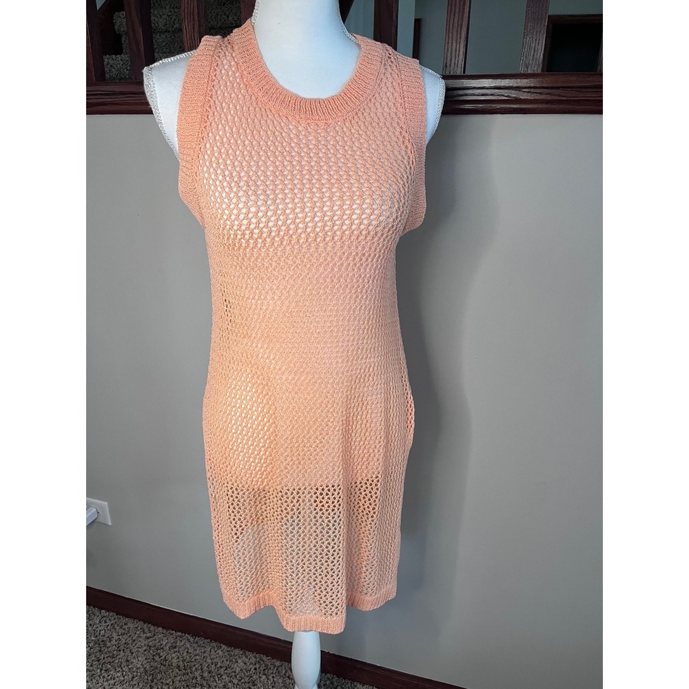 Roxy Girl Peach Coral Open Knit Sleeveless Sweater Dress Cover Up Size M 8/10